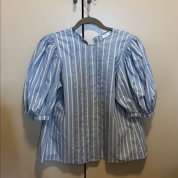 SANDRO Puff-ball sleeves blue stripe cotton blouse Size 3 (6US) - Picture 5 of 10